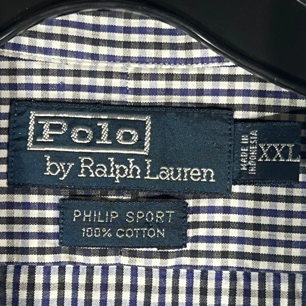Polo Ralph Lauren Philip‎ Sport Mens XXL Gingham Check Short Sleeve Shirt Navy